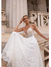 Beaded V Neck Ivory Lace Tulle Glitter Wedding Dress